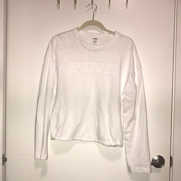 White Long Sleeve PINK Sweatshirt - Picture 1 of 1